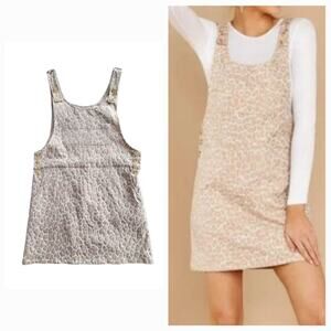 Storia Cheetah Animal Print Overall Mini Quilted Dress Gold/Champagne Size Small